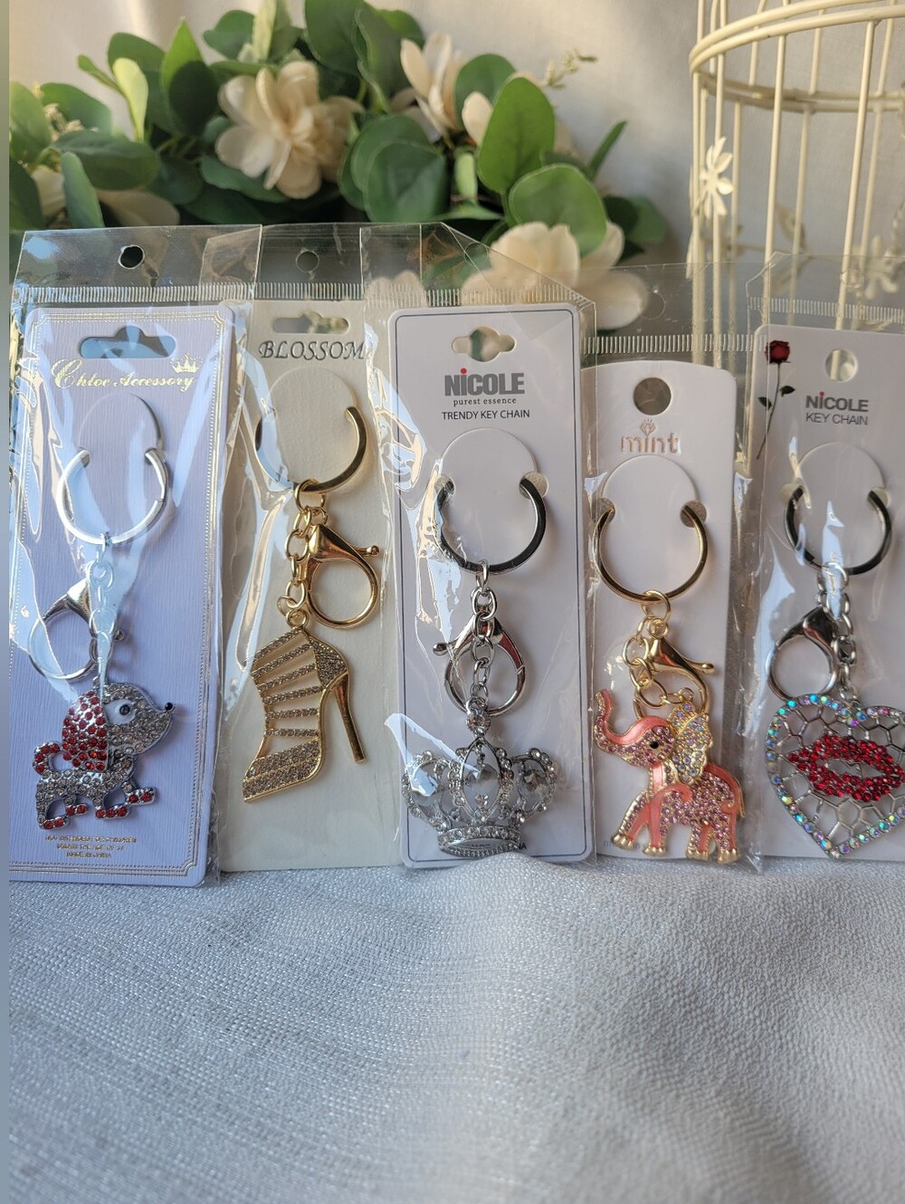 Set of 5 Crystal Keychains/Bag Charms